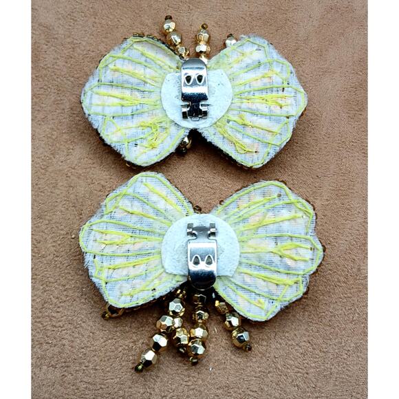 Vintage Gold Tone Sequins Beaded SHOE CLIP Pair of 2 pcs - Picture 2 of 2